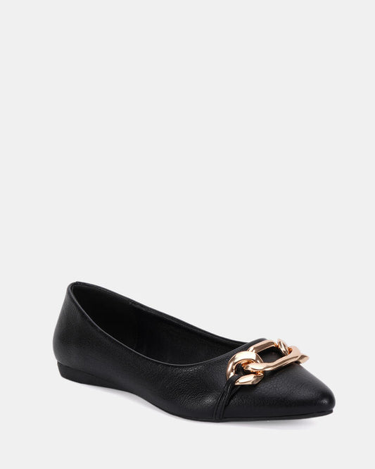 Image of Flats. Product name - Clova Black Ballet Flats in Black colour by brand - Novo