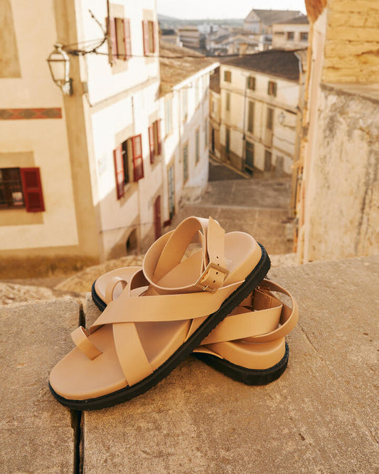 Image of Flats. Productname: Tillie: Sand - Women's Strappy - Flat in Beige colour by brand - Novo