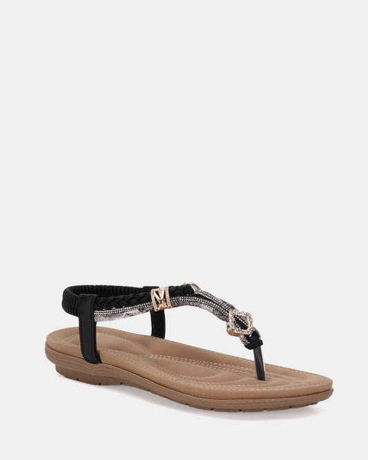 Image of Flats. Productname: ELSANDY BLACK Women's Strappy - Flat Novo Sandals in Black colour by brand - Novo