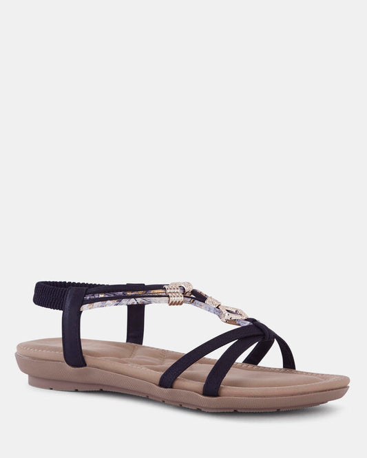 Image of Flats. Productname: ELDARLING BLACK Women's Strappy - Flat Novo Sandals in Black colour by brand - Novo
