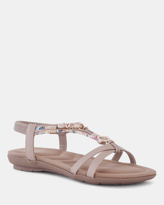 Image of Flats. Productname: Eldarling: Nude - Women's Strappy - Flat in Nude colour by brand - Novo
