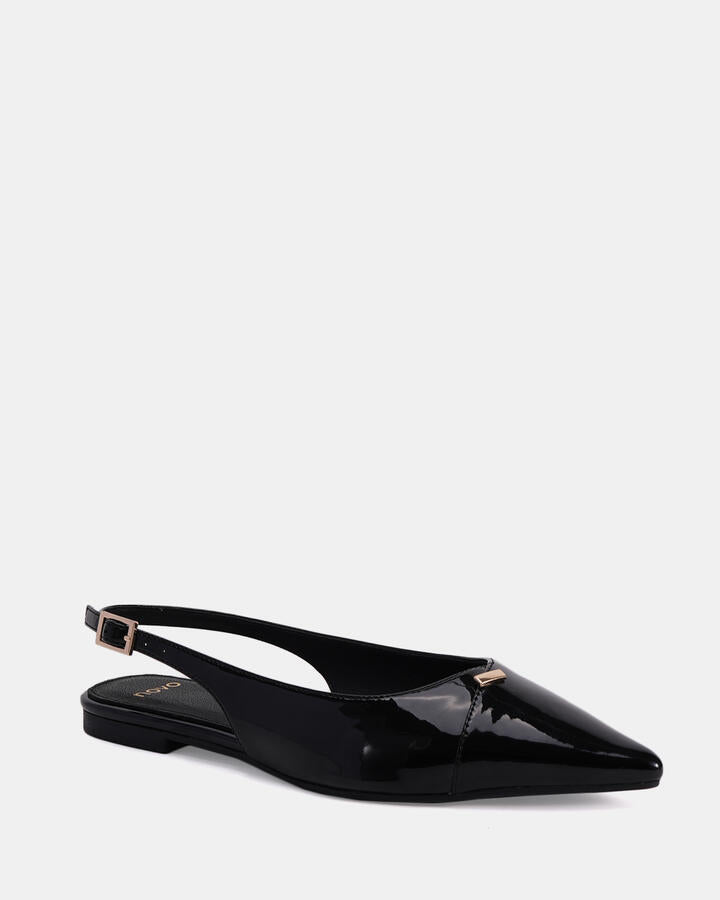 Image of Flats. Productname: CAMILION Black Patent Women's Casual Flat Closed Novo Flats in Black colour by brand - Novo