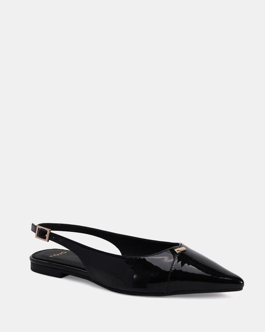 Image of Flats. Productname: CAMILION Black Patent Women's Casual Flat Closed Novo Flats in Black colour by brand - Novo