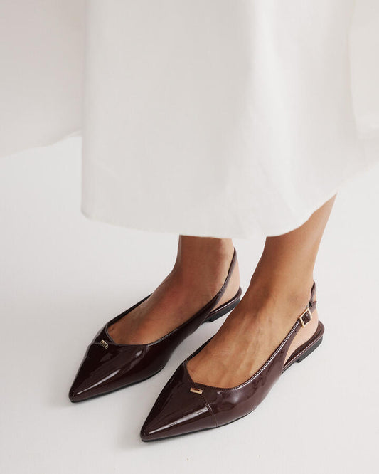 Image of Flats. Productname: Camilion: Espresso Patent - Women's Casual Flat Closed in Espresso Patent colour by brand - Novo