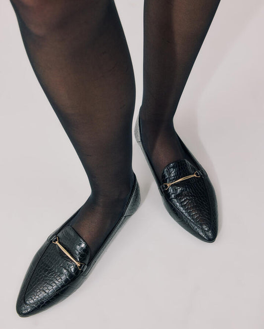 Image of Flats. Productname: CANTERO Black Croc Women's Casual Flat Closed Novo Flats in Black colour by brand - Novo