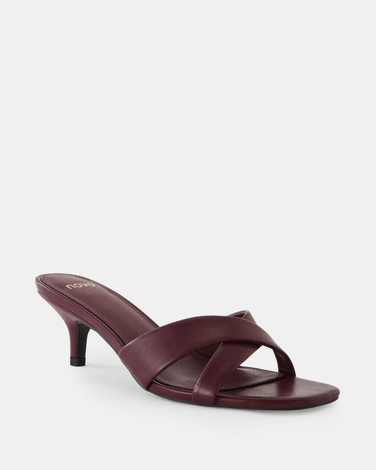 Image of Heels. Productname: Urzula: Deep Red - Women's Strappy - Low Heel in Deep Red colour by brand - Novo