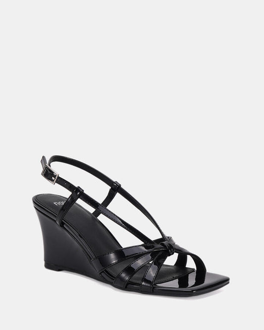 Image of Boots. Product name - Baena Black Patent Vegan Wedges in Black colour by brand - Novo
