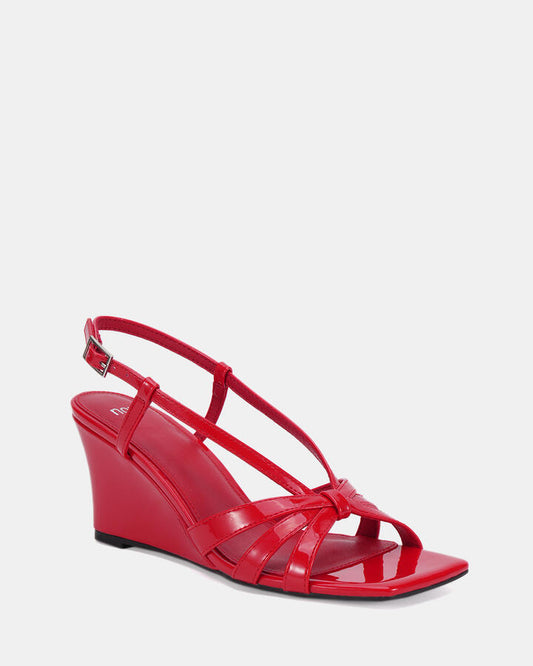 Image of Sandals. Product name - Baena Red Patent Wedge Sandals in Red colour by brand - Novo