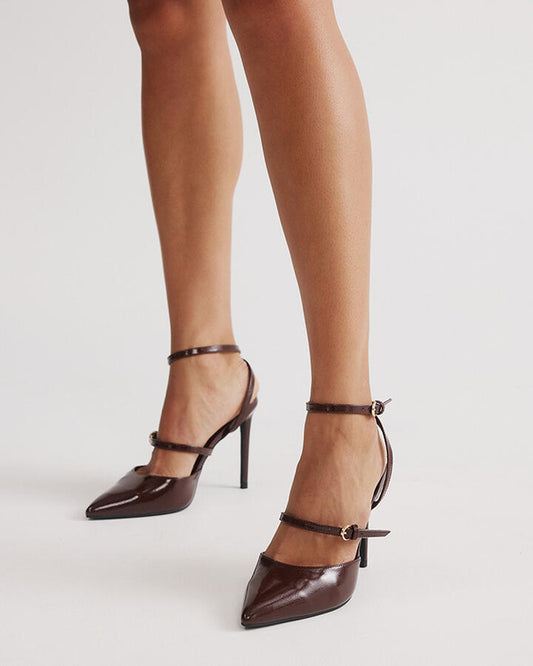 Image of Footwear. Productname: IVERSON ESPRESSO PATENT Women's Court - High Heel Novo Heels in Espresso Patent colour by brand - Novo