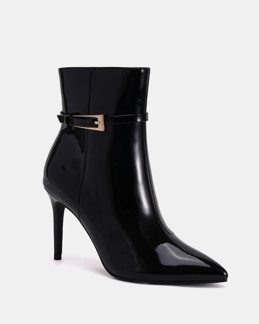 Image of Boots. Product name - Dionne Black Patent Vegan Boots in Black colour by brand - Novo