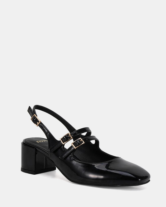 Image of Footwear. Productname: Chimezie: Black Patent - Women's Court - Low Heel in Black colour by brand - Novo