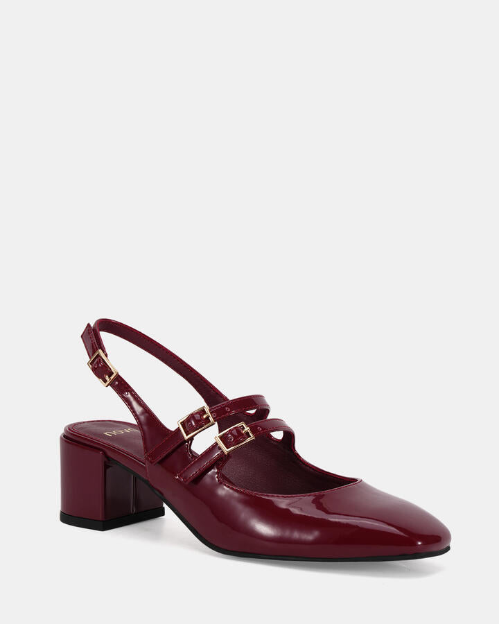 Image of Footwear. Productname: CHIMEZIE DEEP RED PATENT Women's Court - Low Heel Novo Heels in Deep Red Patent colour by brand - Novo