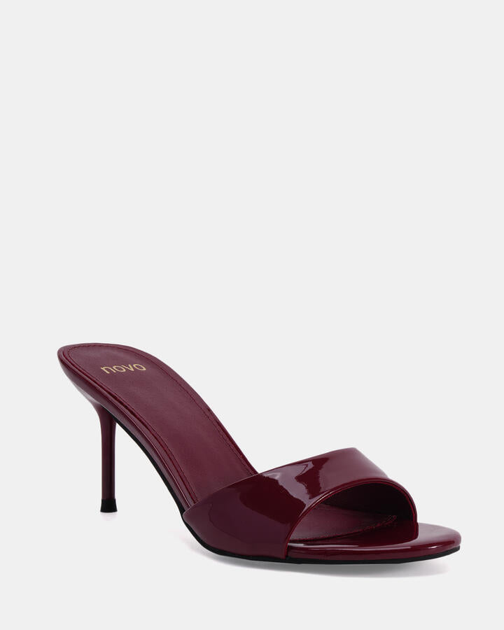 Image of Heels. Productname: MALAN DEEP RED PATENT Women's Strappy - High Heel Novo Heels in Deep Red Patent colour by brand - Novo