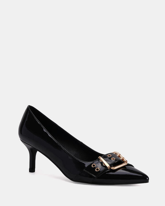 Image of Footwear. Productname: IVANO Black Patent Women's Court - Low Heel Novo Heels in Black colour by brand - Novo