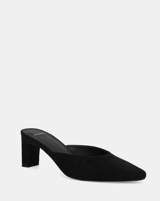 Image of Footwear. Productname: IMPATIENT Black Suede Women's Court - Low Heel Novo Heels in Black colour by brand - Novo