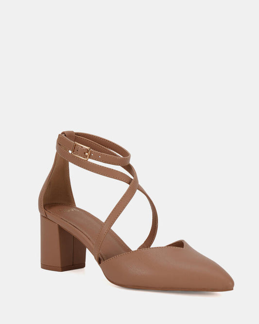 Image of Footwear. Productname: ISMAIL CAMEL Women's Court - Low Heel Novo Heels in Beige colour by brand - Novo