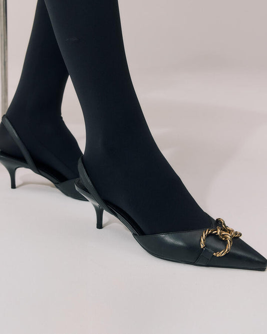 Image of Heels. Product name - Istanbul Black Smooth Pumps in Black colour by brand - Novo