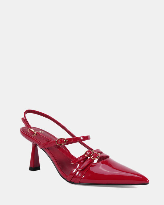 Image of Footwear. Productname: Ilawa: Winter Red Patent - Women's Court - Low Heel in Winter Red Patent colour by brand - Novo
