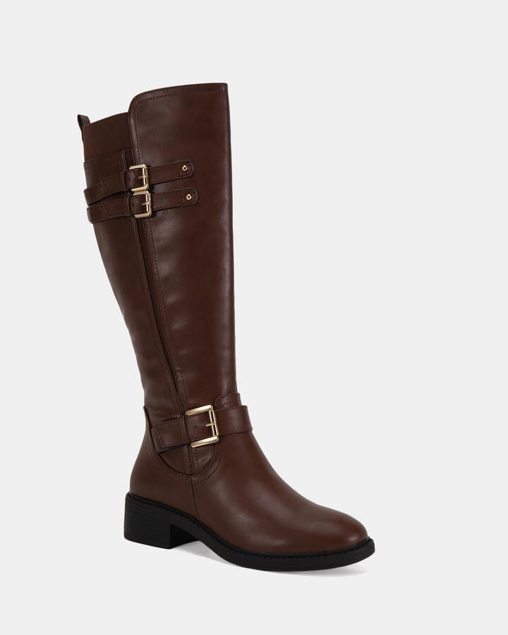 Image of Boots. Product name - Jewell Brown Long Boots in Tan colour by brand - Novo