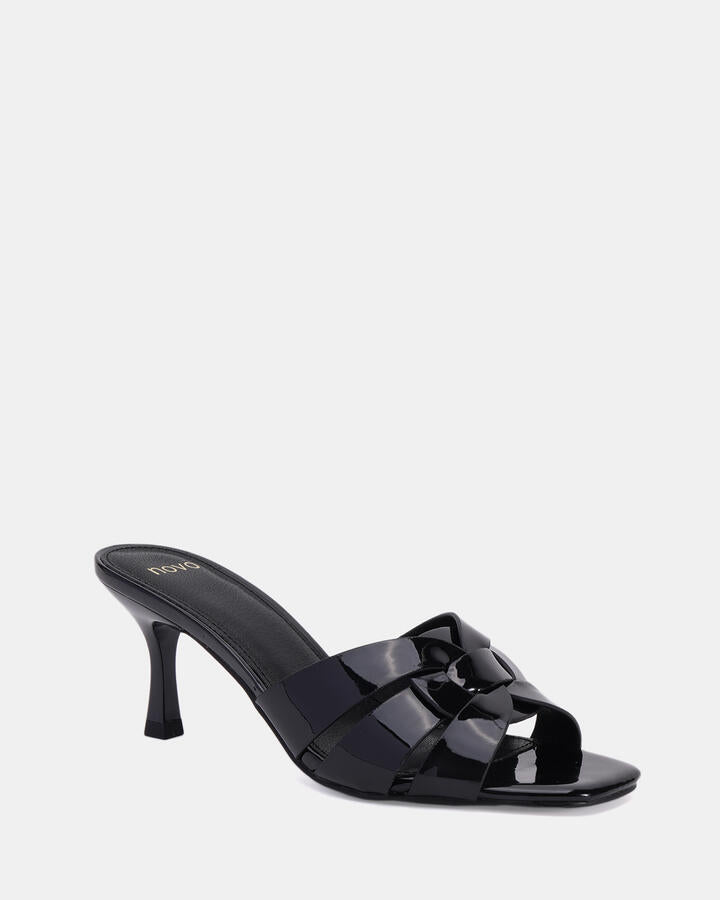 Image of Sandals. Product name - Vivianne Black Patent Mules in Black colour by brand - Novo