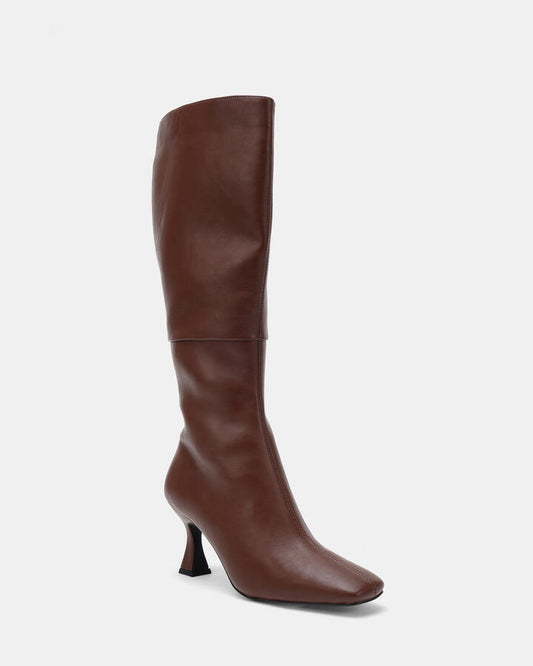 Image of Boots. Productname: OCTAVIA WIDE MILK CHOCOLATE Women's Boot Low-Mid Heel Novo Boots in Midnight colour by brand - Novo