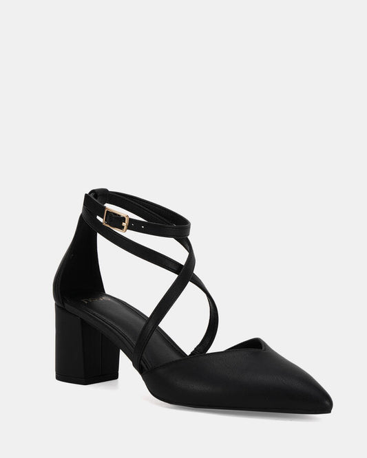 Image of Footwear. Productname: Ismail: Black Smooth - Women's Court - Low Heel in Black colour by brand - Novo