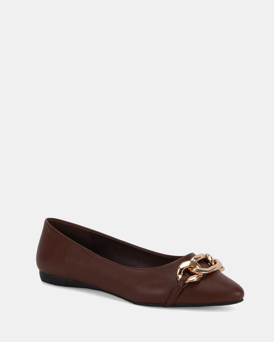 Image of Flats. Product name - Clova Milk Chocolate Ballet Flats in Midnight colour by brand - Novo