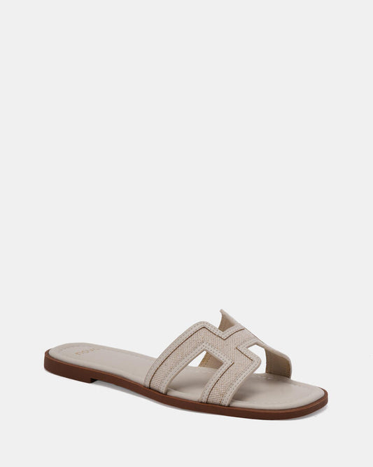 Image of Sandals. Product name - Sachie Cream Linen Flat Sandals in Cream Linen colour by brand - Novo