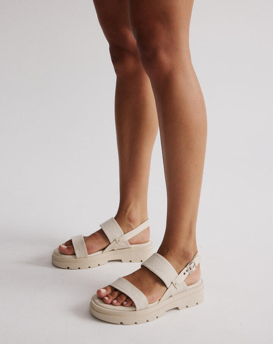 Image of Flats. Productname: Taffy: Cream Linen - Women's Strappy - Flat in Cream Linen colour by brand - Novo