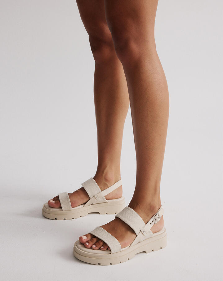 Image of Sandals. Product name - Taffy Cream Linen Strappy Sandals in Cream Linen colour by brand - Novo