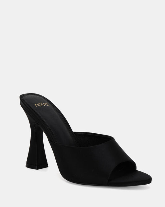 Image of Heels. Productname: Zabrina: Black Satin - Women's High Fashion in Black colour by brand - Novo