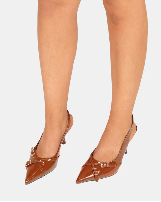 Image of Footwear. Productname: Iggi: Coffee Patent - Women's Court - High Heel in Coffee Patent colour by brand - Novo
