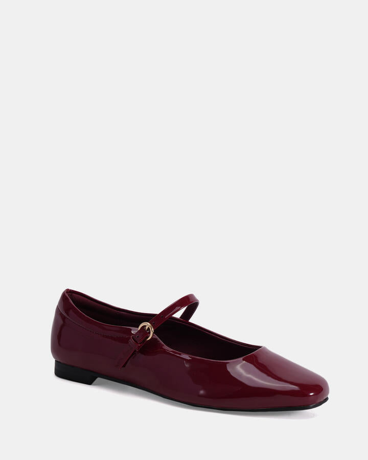 Image of Flats. Product name - Carabello Deep Red Patent Vegan Flats in Deep Red Patent colour by brand - Novo