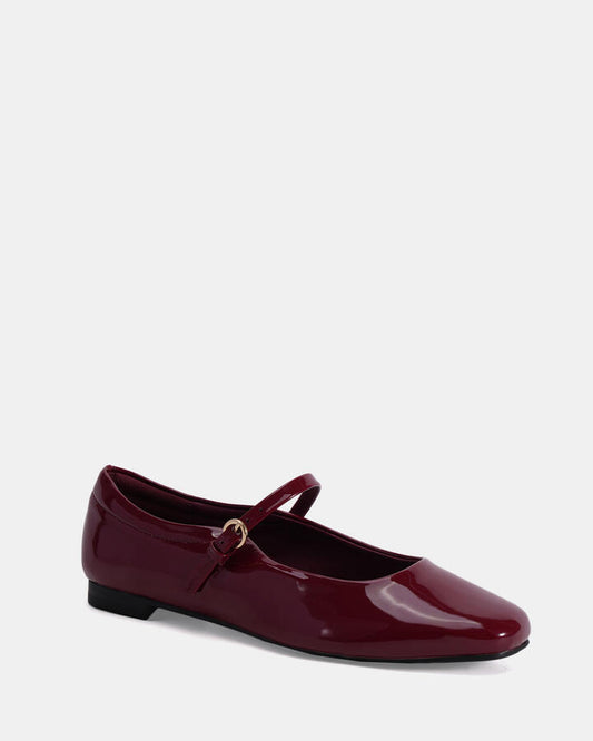 Image of Flats. Productname: Carabello: Deep Red Patent - Women's Casual Flat Closed in Deep Red Patent colour by brand - Novo