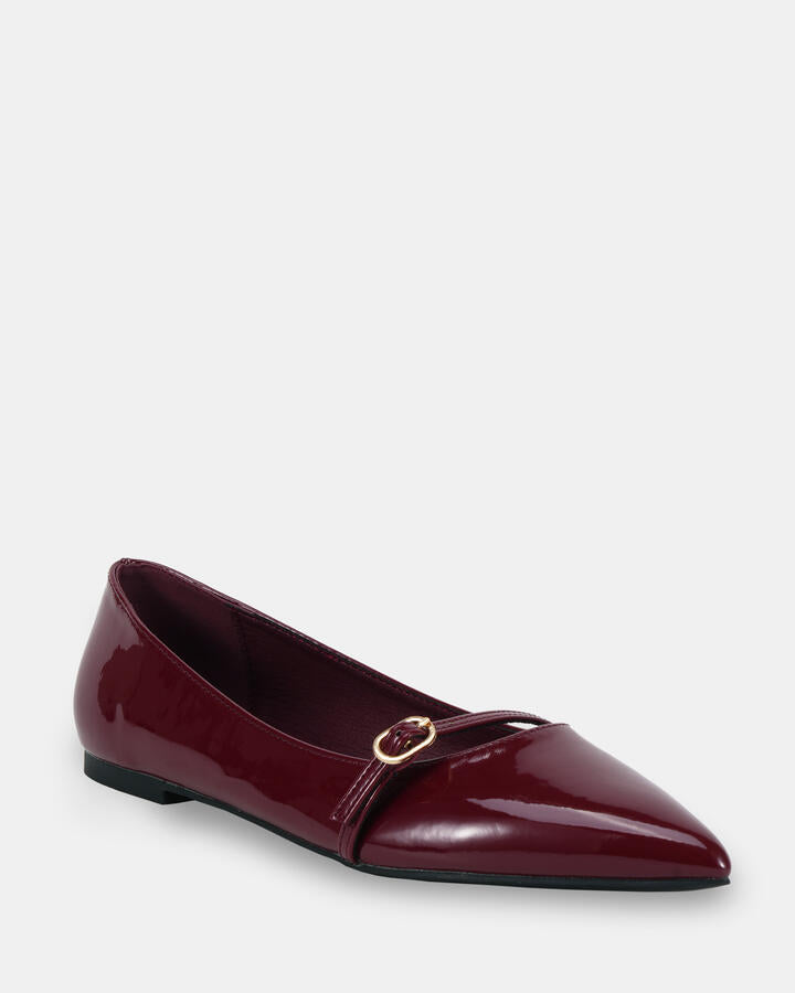 Image of Flats. Productname: CARRSON DEEP RED PATENT Women's Casual Flat Closed Novo Flats in Deep Red Patent colour by brand - Novo