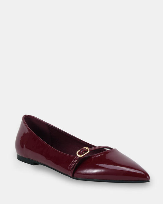 Image of Flats. Product name - Carrson Deep Red Patent Vegan Flats in Deep Red Patent colour by brand - Novo