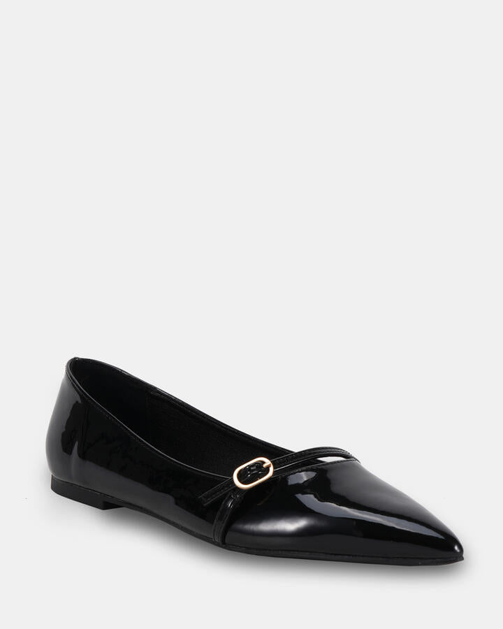 Image of Flats. Productname: CARRSON Black Patent Women's Casual Flat Closed Novo Flats in Black colour by brand - Novo