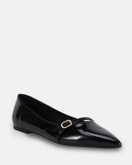 Image of Flats. Productname: CARRSON Black Patent Women's Casual Flat Closed Novo Flats in Black colour by brand - Novo