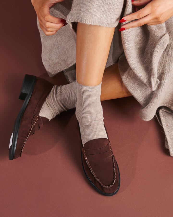 Image of Flats. Productname: EVEETA CHOC SUEDE Women's Casual Flat Closed Novo Flats in Beige colour by brand - Novo