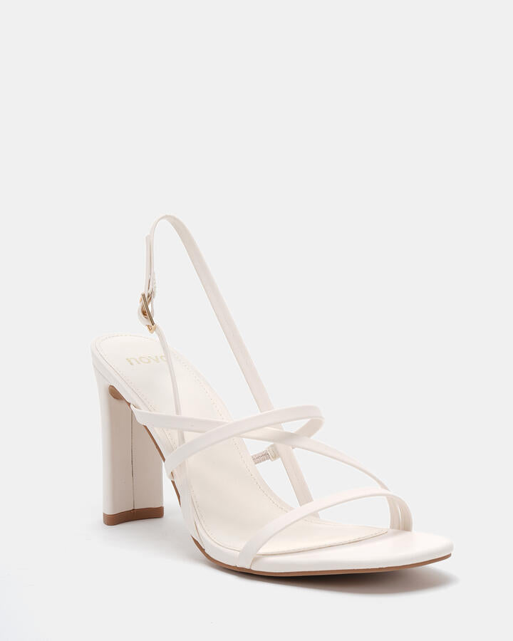 Image of Heels. Product name - Nikea White Vegan Heels in Multi colour by brand - Novo