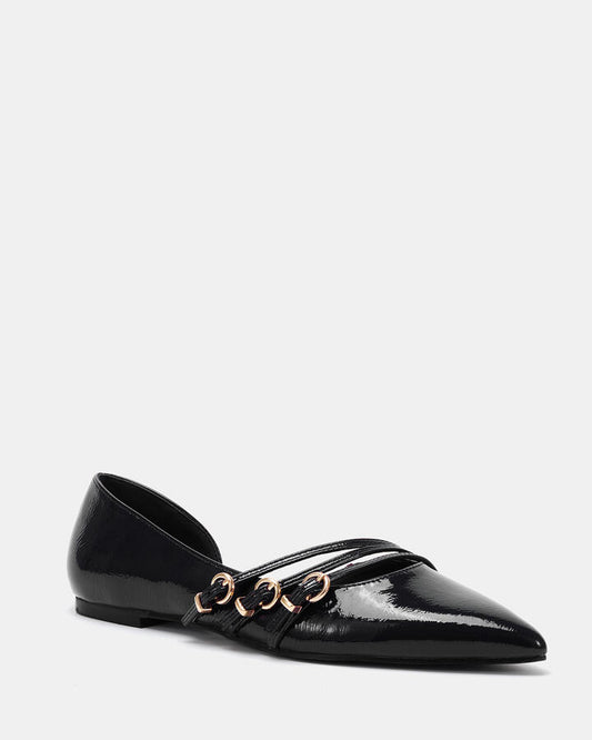 Image of Flats. Productname: CROWN Black Patent Women's Casual Flat Closed Novo Flats in Black colour by brand - Novo