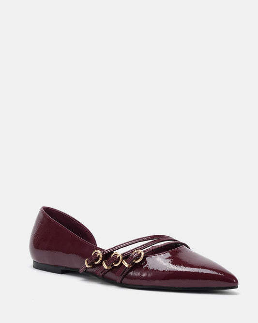Image of Flats. Productname: CROWN DEEP RED PATENT Women's Casual Flat Closed Novo Flats in Deep Red Patent colour by brand - Novo