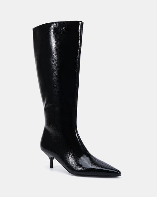 Image of Boots. Productname: ORACLE Black Patent Women's Boot Low-Mid Heel Novo Boots in Black colour by brand - Novo