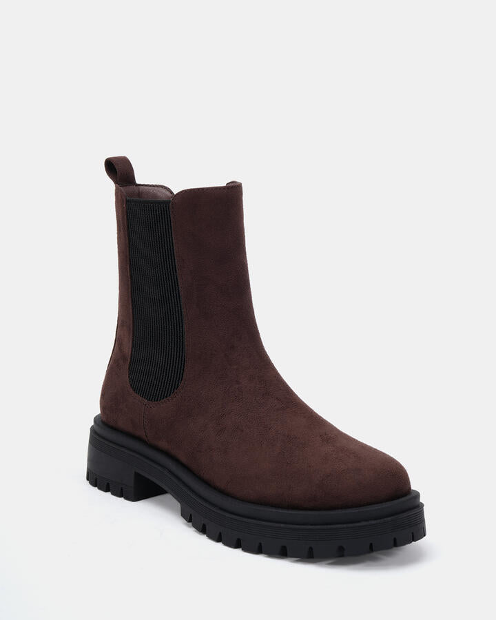 Image of Boots. Productname: DOCTOR ESPRESSO SUEDE Women's Boot Low-Mid Heel Novo Boots in Espresso Suede colour by brand - Novo