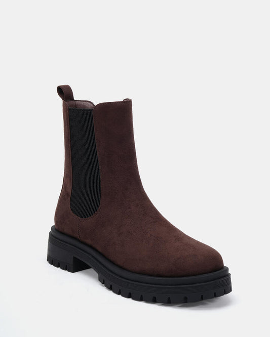 Image of Boots. Productname: DOCTOR: ESPRESSO SUEDE - Women's Boot Low-Mid Heel in Espresso Suede colour by brand - Novo
