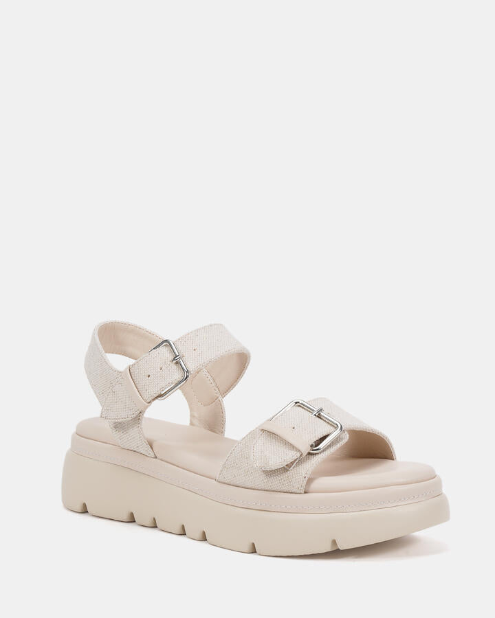 Image of Sandals. Product name - Tanaka Cream Linen Vegan Sandals in Cream Linen colour by brand - Novo