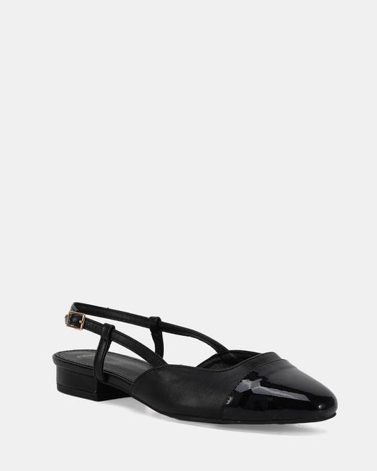 Image of Flats. Product name - Chrissie Black Vegan Flats in Black colour by brand - Novo