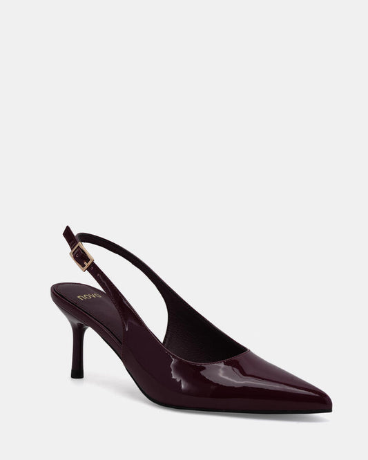 Image of Footwear. Productname: IRMA BURGUNDY Women's Court - Low Heel Novo Heels in Red colour by brand - Novo