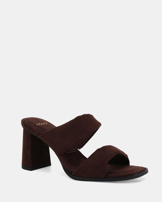 Image of Sandals. Product name - Lesia Espresso Suede Mules in Espresso Suede colour by brand - Novo