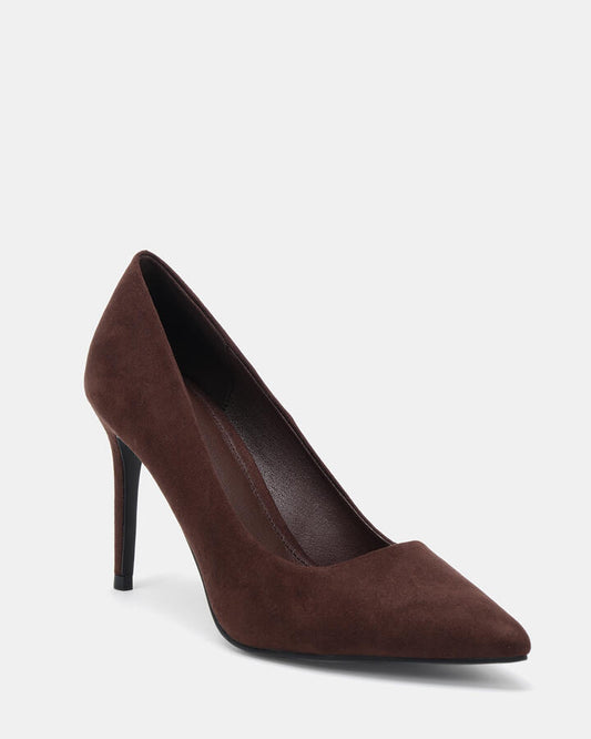 Image of Footwear. Productname: IMPOSSIBLE ESPRESSO SUEDE Women's Court - High Heel Novo Heels in Espresso Suede colour by brand - Novo